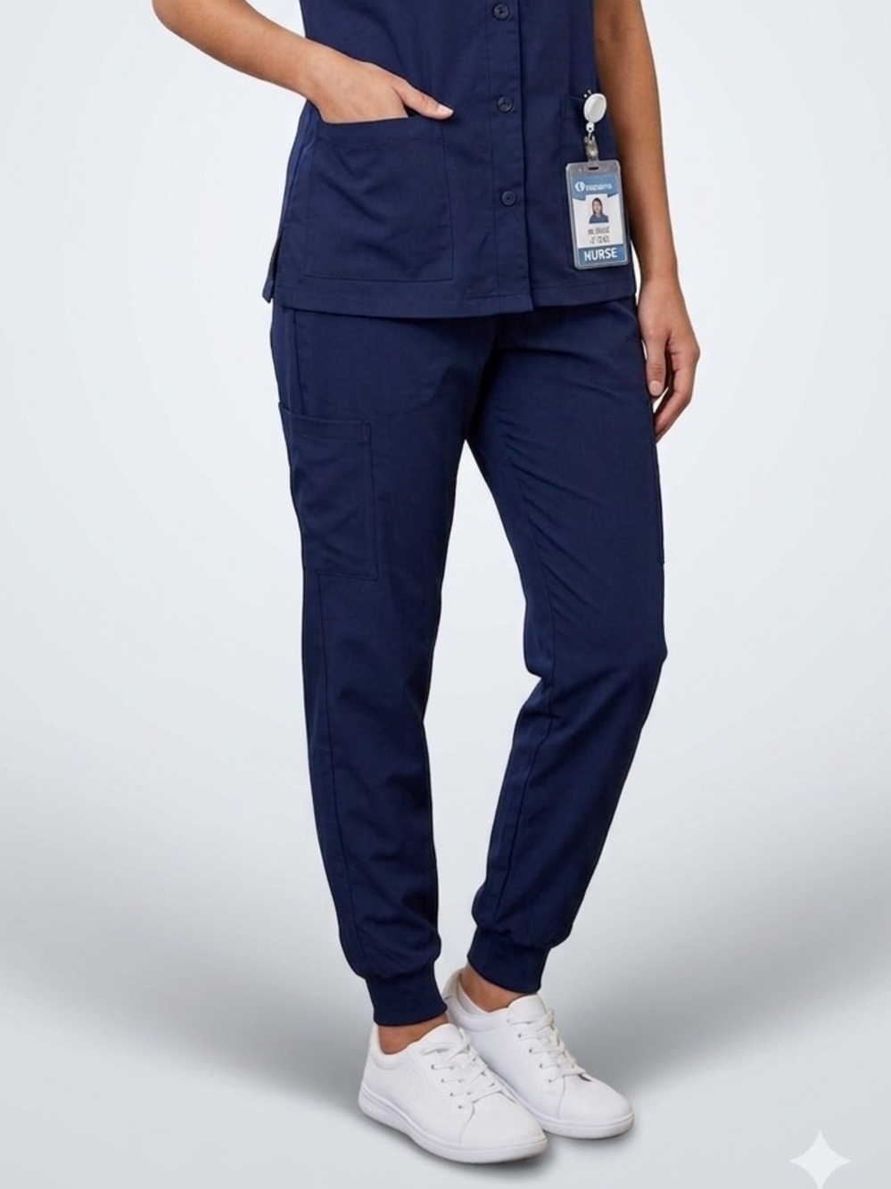 Navy Blue Scrub Jogger Pants with Stretch Cuffs